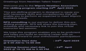 Wipro NGA Pre Skilling Training 2025