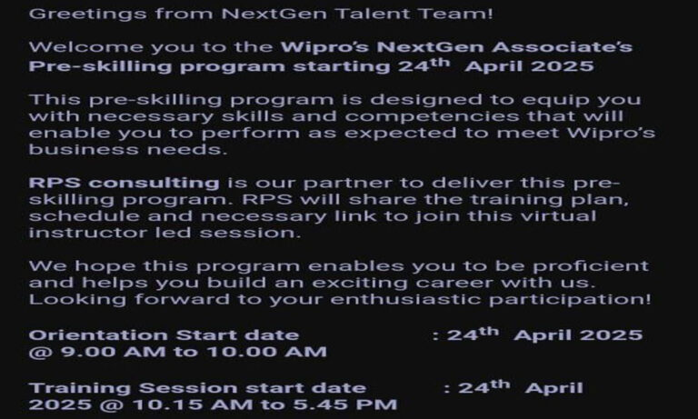 Wipro NGA Pre Skilling Training 2025