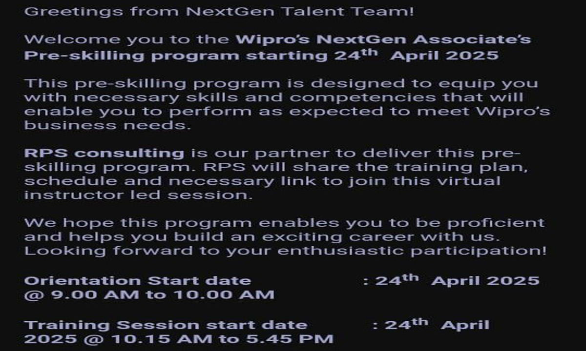 Wipro NGA Pre Skilling Training 2025