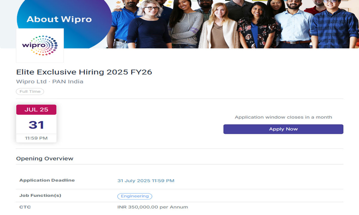 WIPRO Elite Exclusive Hiring 2025 FY26 image from official website of superset